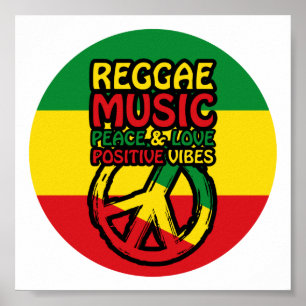 Reggae und Friedenssymbol mit positiven Zitaten Poster
