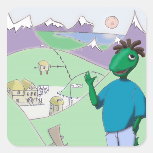 Reggie Rapasaurus kann bei Ihnen bleiben, überall! Quadratischer Aufkleber (Vorderseite)