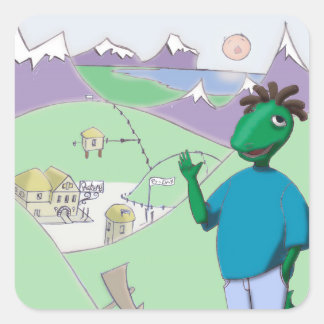 Reggie Rapasaurus kann bei Ihnen bleiben, überall! Quadratischer Aufkleber