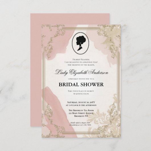Regimezeit Florals Bridgerton Brautparty Invit Einladung (Vorne/Hinten)