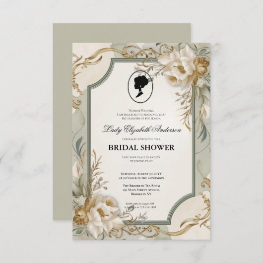 Regimezeit Florals Bridgerton Brautparty Invit Einladung (Vorne/Hinten)