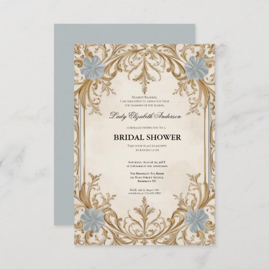 Regimezeit Florals Bridgerton Brautparty Invit Einladung (Vorne/Hinten)