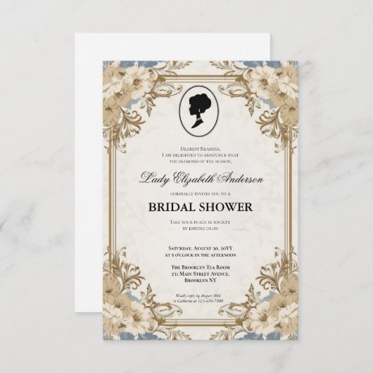 Regimezeit Florals Bridgerton Brautparty Invit Einladung (Vorne/Hinten)