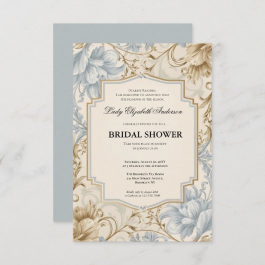 Regimezeit Florals Bridgerton Brautparty Invit Einladung (Vorne/Hinten)