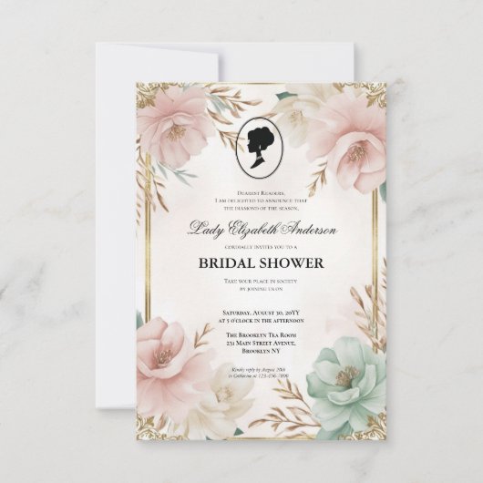 Regimezeit Florals Bridgerton Brautparty Invit Einladung (Vorderseite)