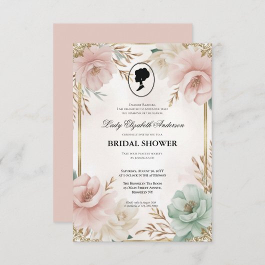 Regimezeit Florals Bridgerton Brautparty Invit Einladung (Vorne/Hinten)