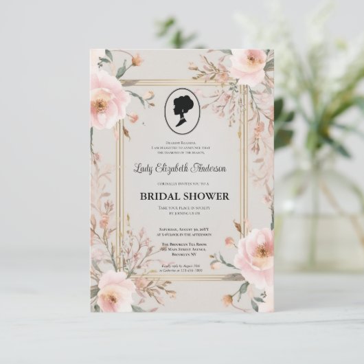 Regimezeit Florals Bridgerton Brautparty Invit Einladung (Stehend Vorderseite)
