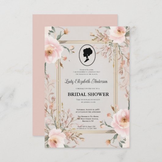 Regimezeit Florals Bridgerton Brautparty Invit Einladung (Vorne/Hinten)