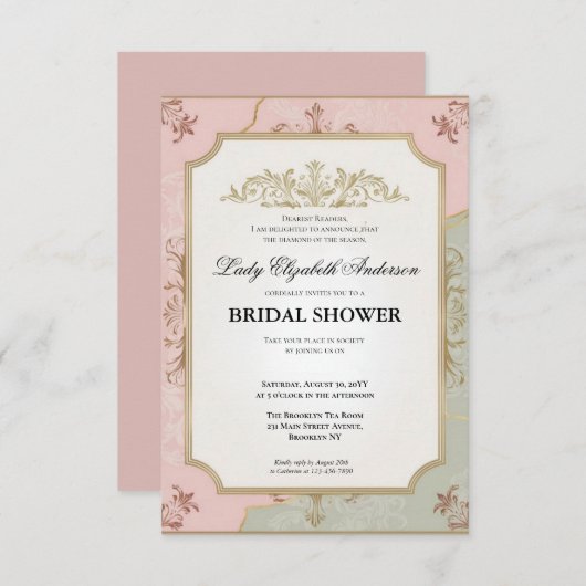 Regimezeit Florals Bridgerton Brautparty Invit Einladung (Vorne/Hinten)