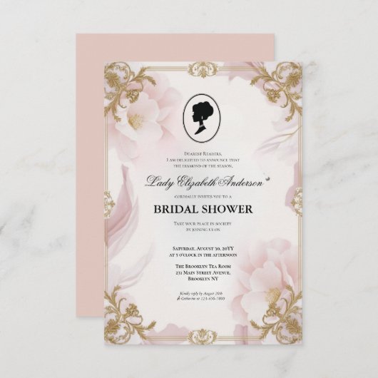 Regimezeit Florals Bridgerton Brautparty Invit Einladung (Vorne/Hinten)