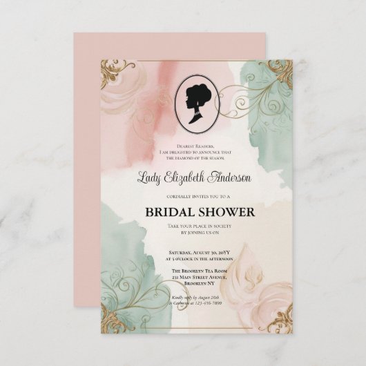 Regimezeit Florals Bridgerton Brautparty Invit Einladung (Vorne/Hinten)