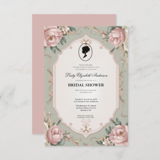 Regimezeit Florals Bridgerton Brautparty Invit Einladung (Vorne/Hinten)