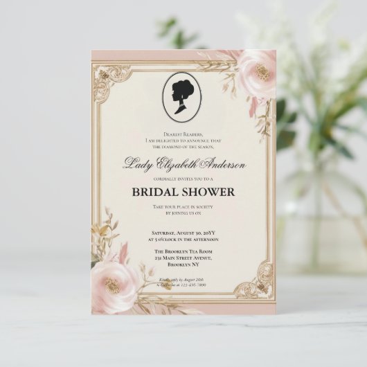 Regimezeit Florals Bridgerton Brautparty Invit Einladung (Stehend Vorderseite)