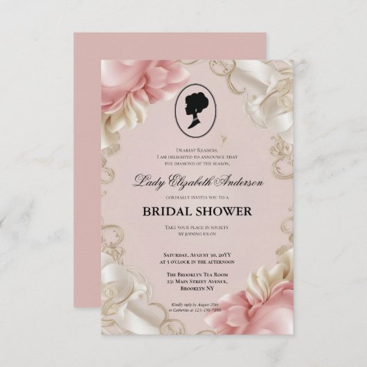 Regimezeit Florals Bridgerton Brautparty Invit Einladung (Vorne/Hinten)