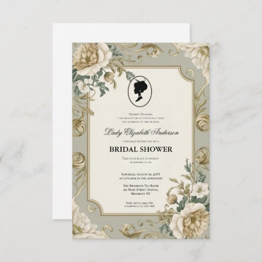 Regimezeit Florals Bridgerton Brautparty Invit Einladung (Vorne/Hinten)