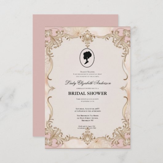 Regimezeit Florals Bridgerton Brautparty Invit Einladung (Vorne/Hinten)