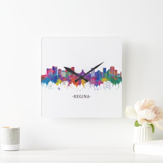 Regina Canada Skyline Quadratische Wanduhr (Zuhause)