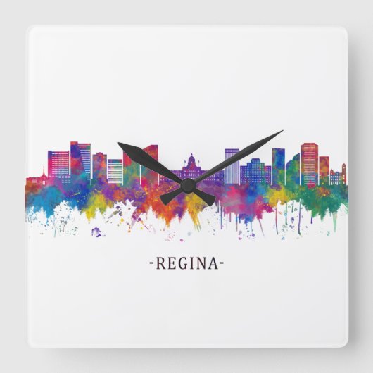Regina Canada Skyline Quadratische Wanduhr (Vorderseite)