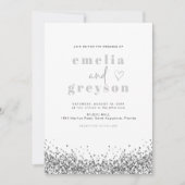 REGINA Glam Silver Glitzer Sequins Disco Wedding Einladung (Vorderseite)