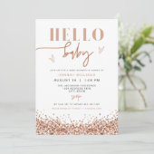 REGINA Hello Baby Rose Gold Sequin Baby Dusche Einladung (Stehend Vorderseite)