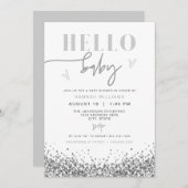 REGINA Hello Baby Silver Sequin Baby Dusche Einladung (Vorne/Hinten)