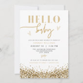 REGINA Hello Baby Yellow Gold Sequins Baby Dusche Einladung (Vorderseite)