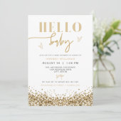REGINA Hello Baby Yellow Gold Sequins Baby Dusche Einladung (Stehend Vorderseite)