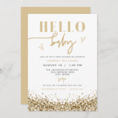 REGINA Hello Baby Yellow Gold Sequins Baby Dusche Einladung (Vorne/Hinten)