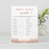 REGINA Rose Gold Brautparty Word Scramble Einladung (Stehend Vorderseite)