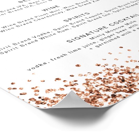 REGINA Rose Gold Disco Zum Trinken Bar Menü Poster (Ecke)