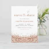 REGINA Rose Gold Sequins Glitzer Save the Date Einladung (Stehend Vorderseite)