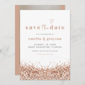 REGINA Rose Gold Sequins Glitzer Save the Date Einladung (Vorne/Hinten)