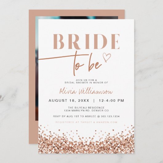 REGINA Rose Rosa Rosa Funkelnd Brautparty Einladung (Vorne/Hinten)