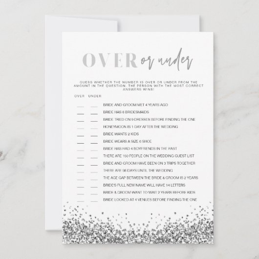 REGINA Silver Over Under Brautparty Game Invita Einladung (Vorderseite)