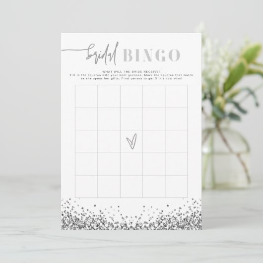 REGINA Silver Sequins Brautparty Bingo Game Einladung (Stehend Vorderseite)