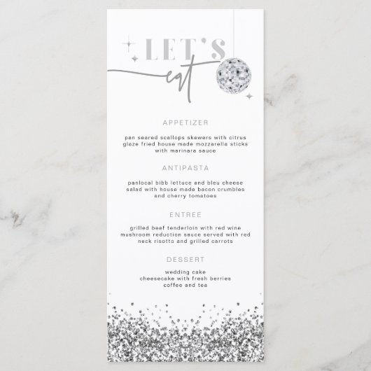 REGINA Silver Sequins Disco Essen Sie Menükarte (Vorderseite)