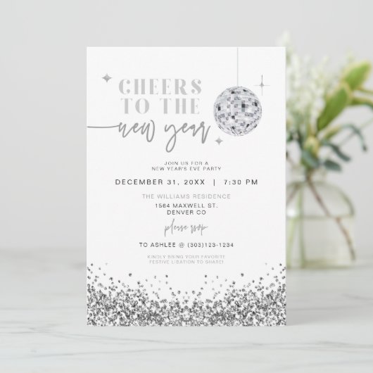 REGINA Silver Sequins Disco Silver Party Einladung (Stehend Vorderseite)