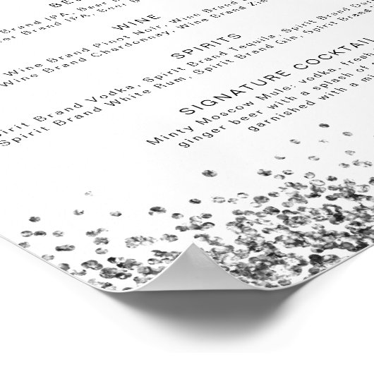 REGINA Silver Sequins Disco Trink Bar Menu Poster (Ecke)