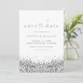 REGINA Silver Sequins Glitzer Save the Date Einladung (Stehend Vorderseite)