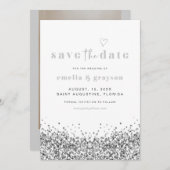 REGINA Silver Sequins Glitzer Save the Date Einladung (Vorne/Hinten)