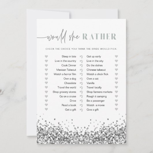 REGINA Silver Sequins würde eher Bridal Game Einladung (Vorderseite)