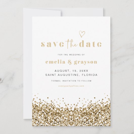 REGINA Yellow Gold Sequins Glitzer Save the Date Einladung (Vorderseite)