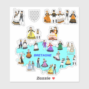 Regionale Kostüme der Bretagne, Frankreich Aufkleber