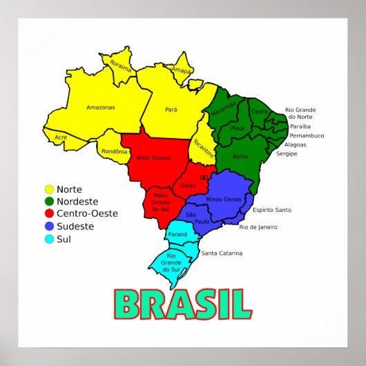 Regionen Brasiliens Karte Poster (Vorne)