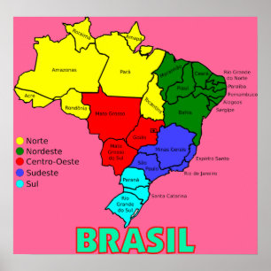 Regionen von Brasilien-Karte ` Poster