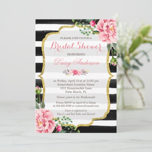 (Register) Brautparty Aquarellfarben Blumenstreife Einladung (Stehend Vorderseite)