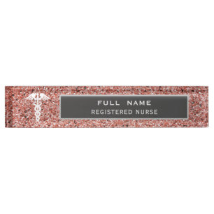 Registered Nurse Medical Rose Gold Glitzer Office Namensplakette
