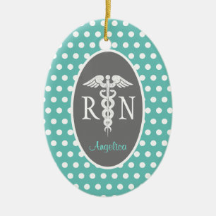 Registered Nurse RN Caduceus Aquamarin Personalisi Keramik Ornament