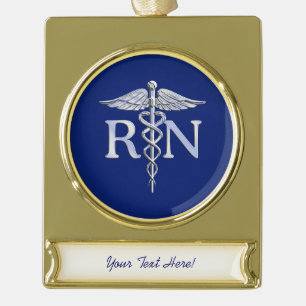 Registered Nurse RN Caduceus auf Navy Blue Decor Banner-Ornament Gold