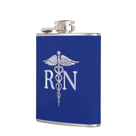 Registered Nurse RN Caduceus auf Navy Blue Decor Flachmann (Links)